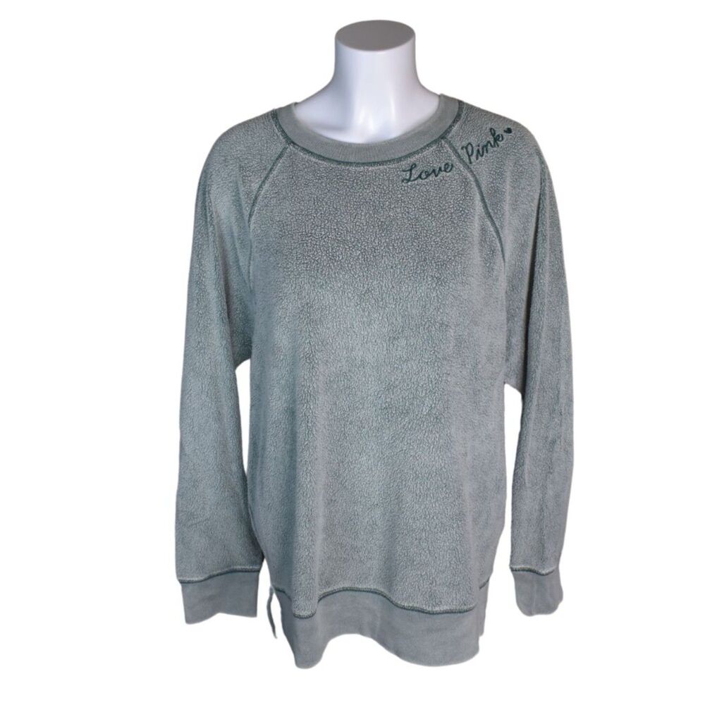 Victorias Secret Pink Inside Out Fleece Crewneck Sweatshirt Green Womens Medium